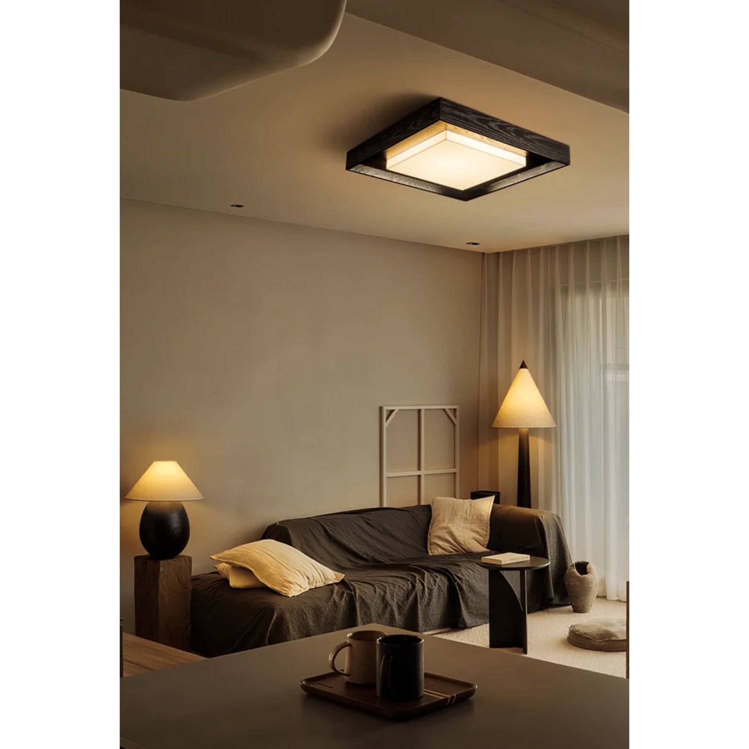 Konise Houtframe Japandi Plafondlamp