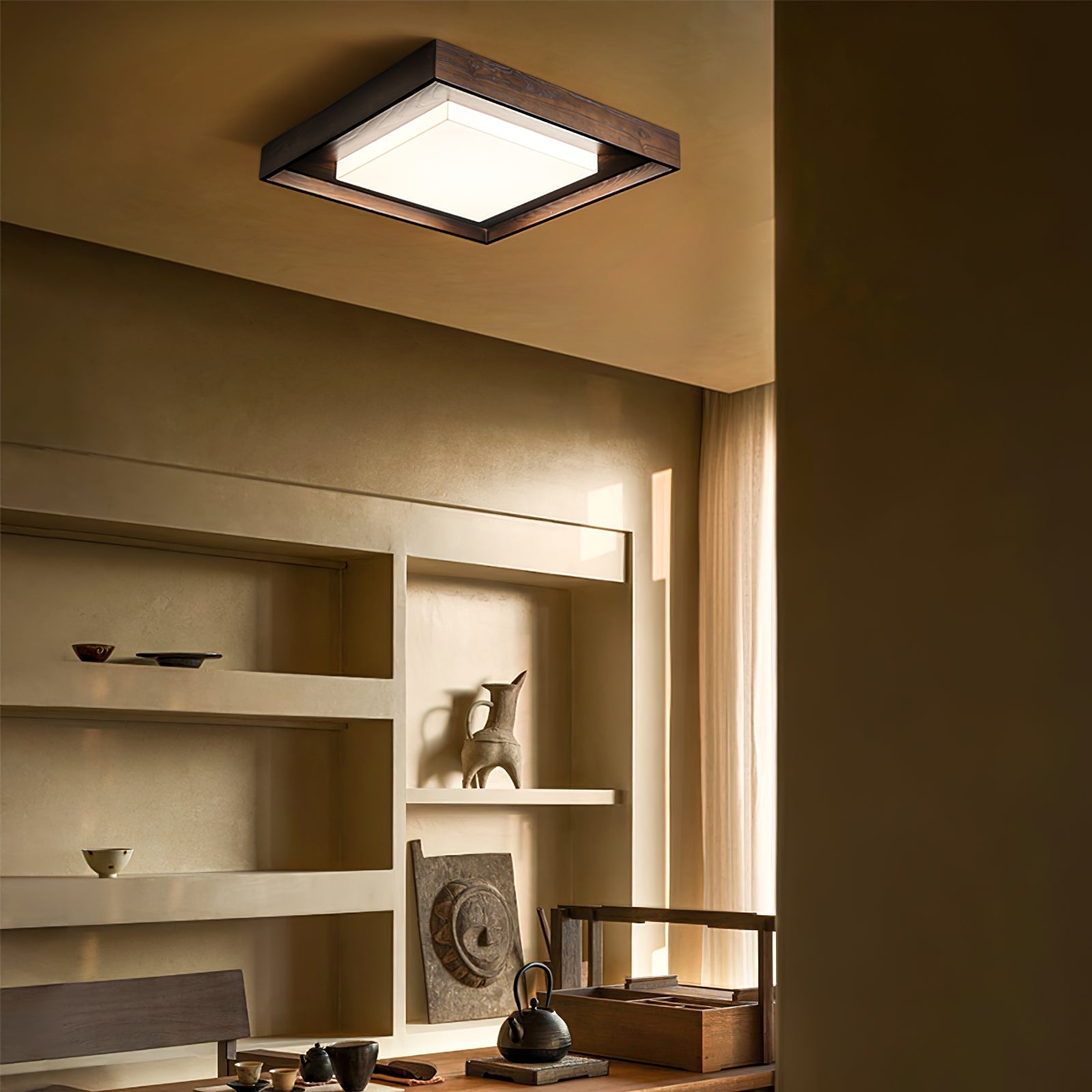 Konise Houtframe Japandi Plafondlamp
