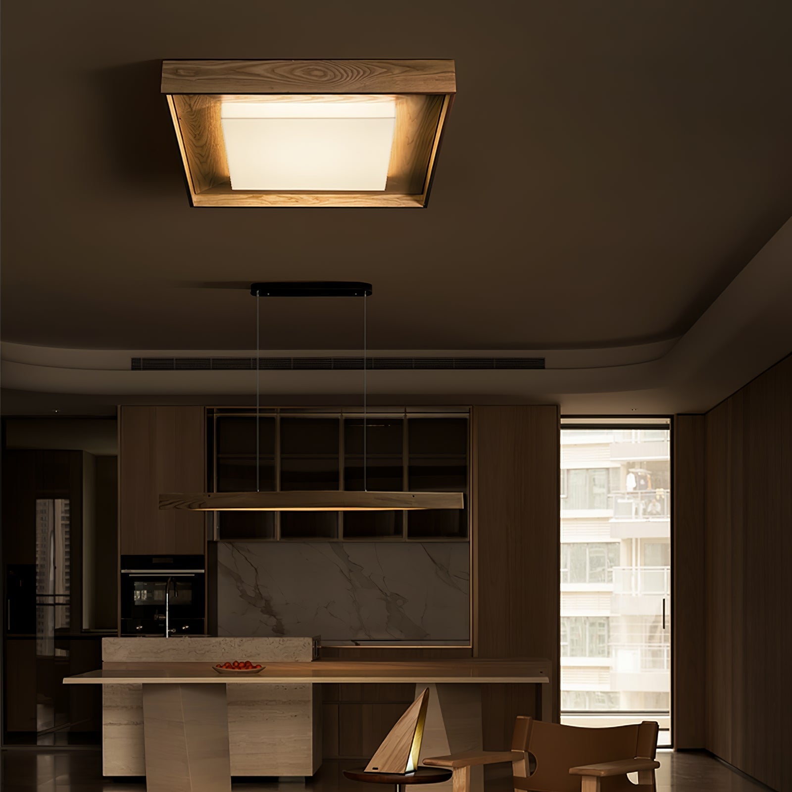 Konise Houtframe Japandi Plafondlamp