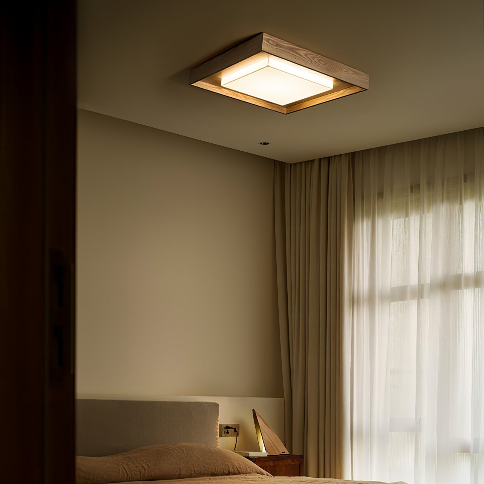 Konise Houtframe Japandi Plafondlamp