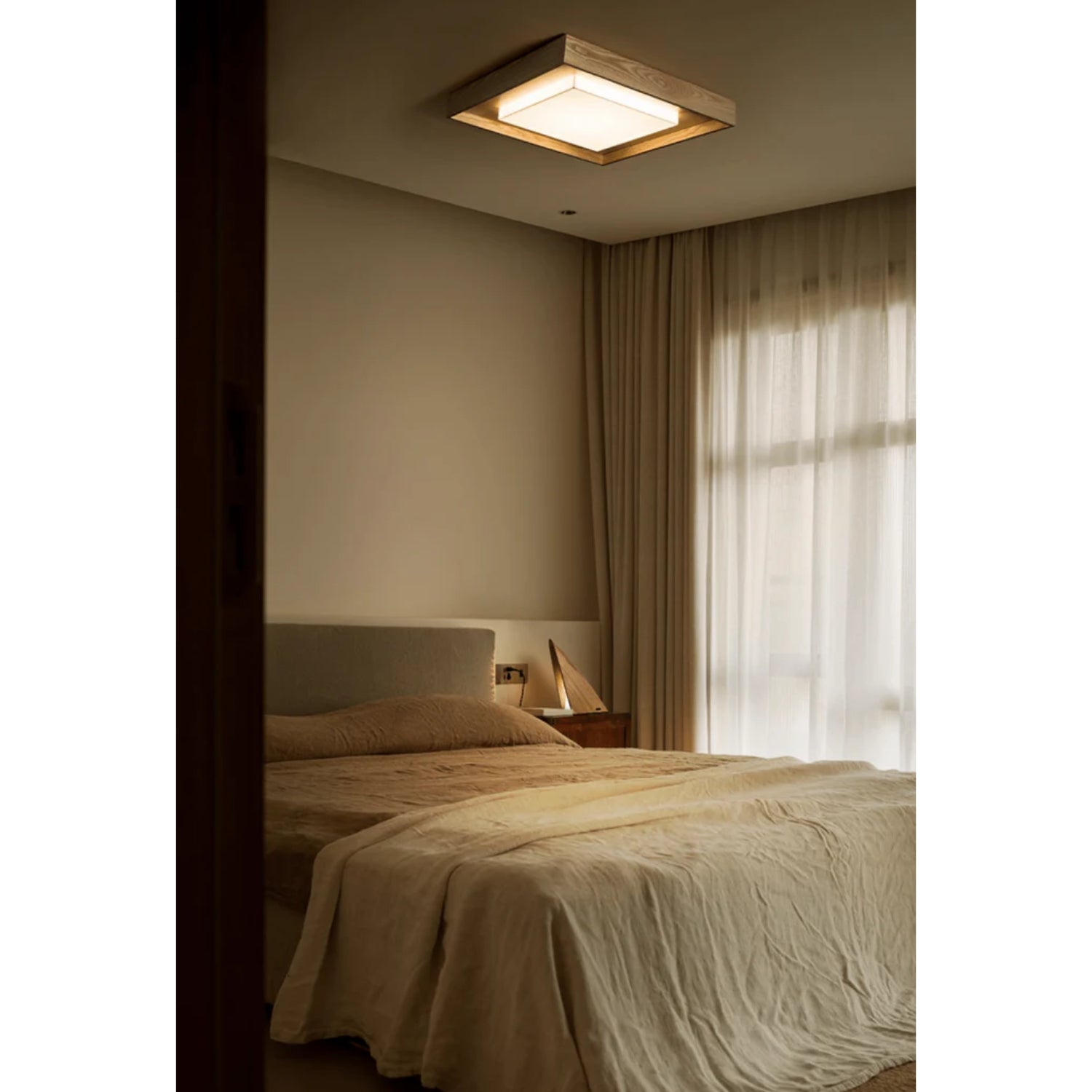 Konise Houtframe Japandi Plafondlamp