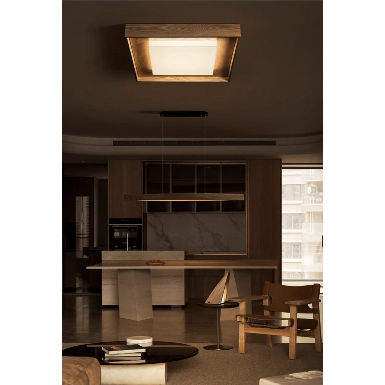 Konise Houtframe Japandi Plafondlamp