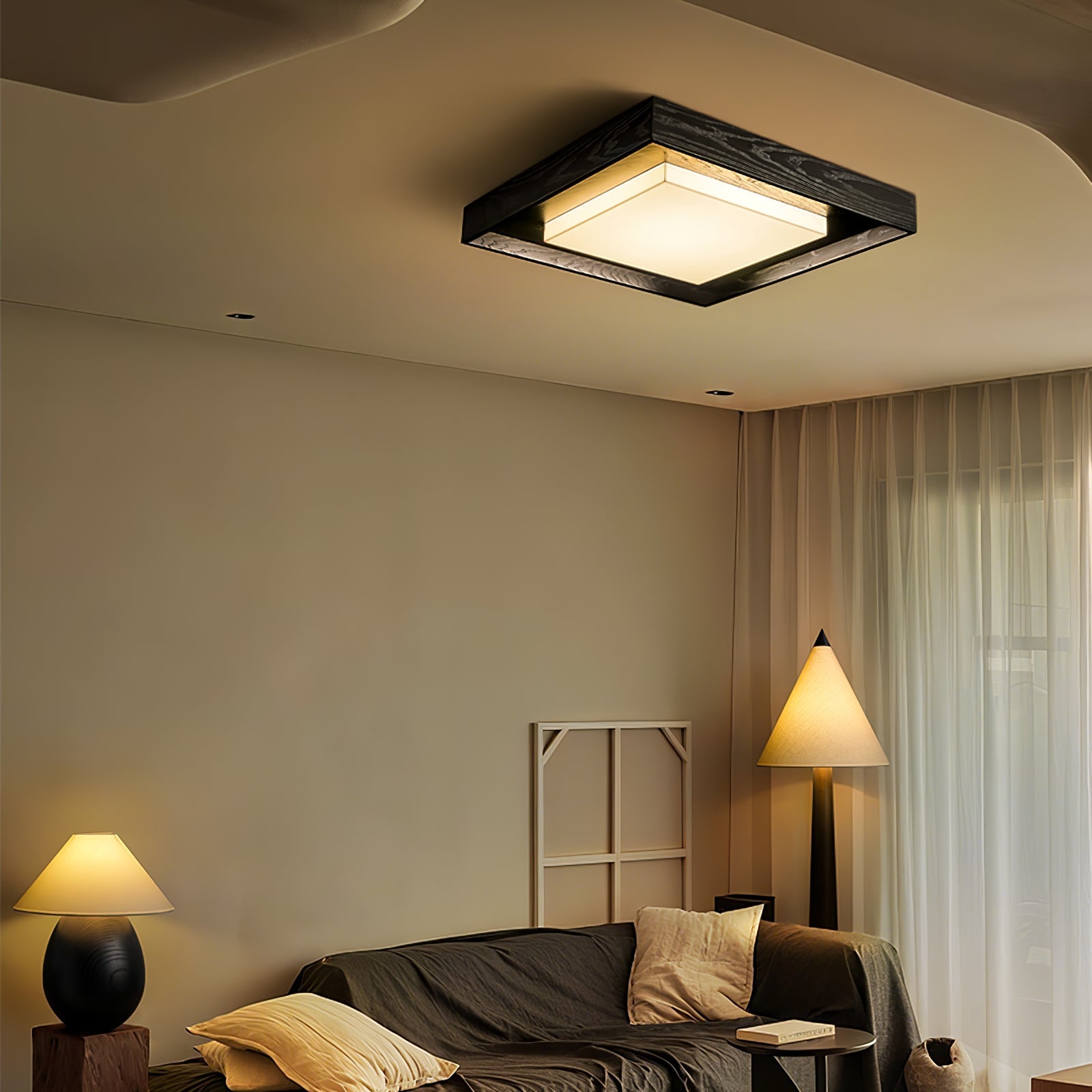 Konise Houtframe Japandi Plafondlamp