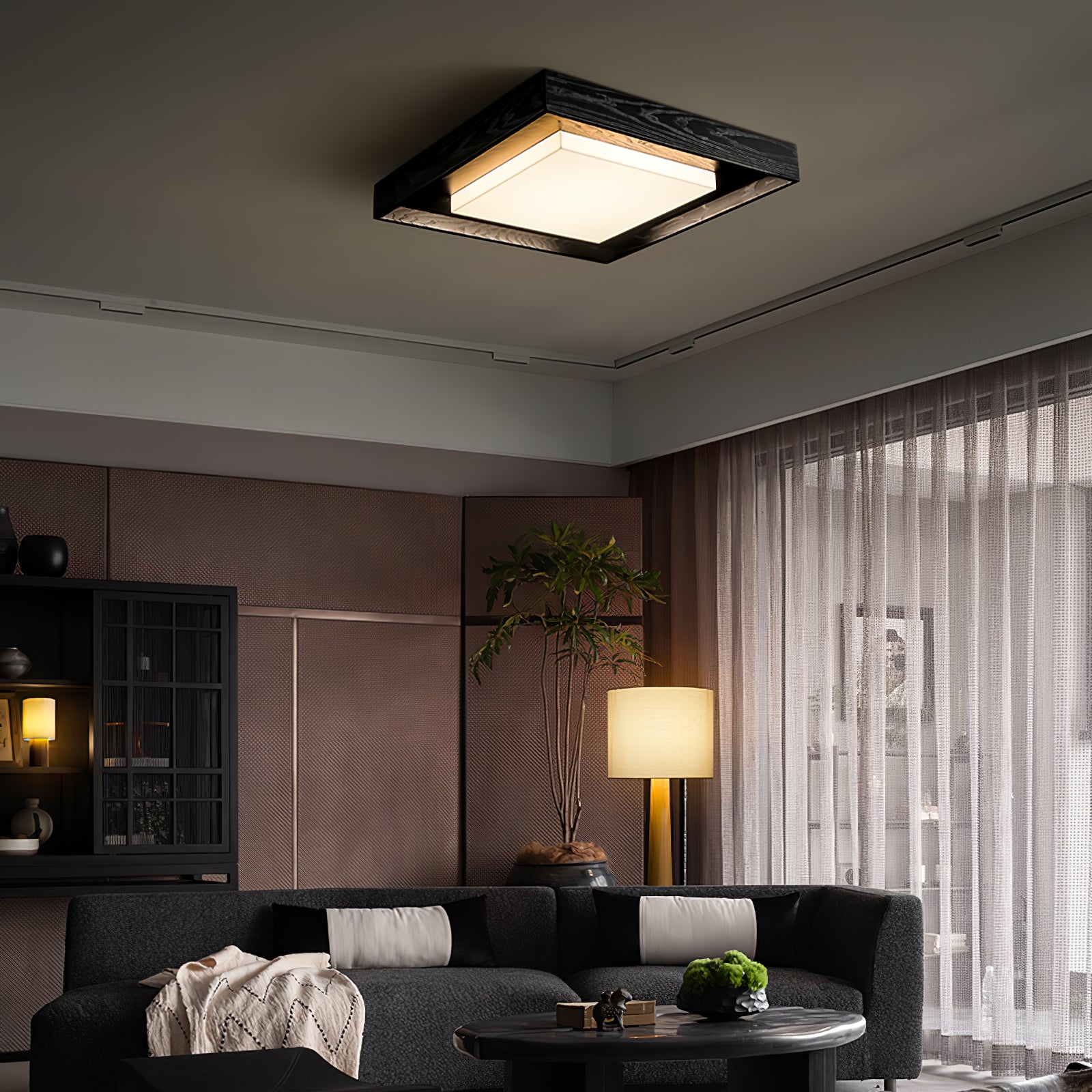 Konise Houtframe Japandi Plafondlamp