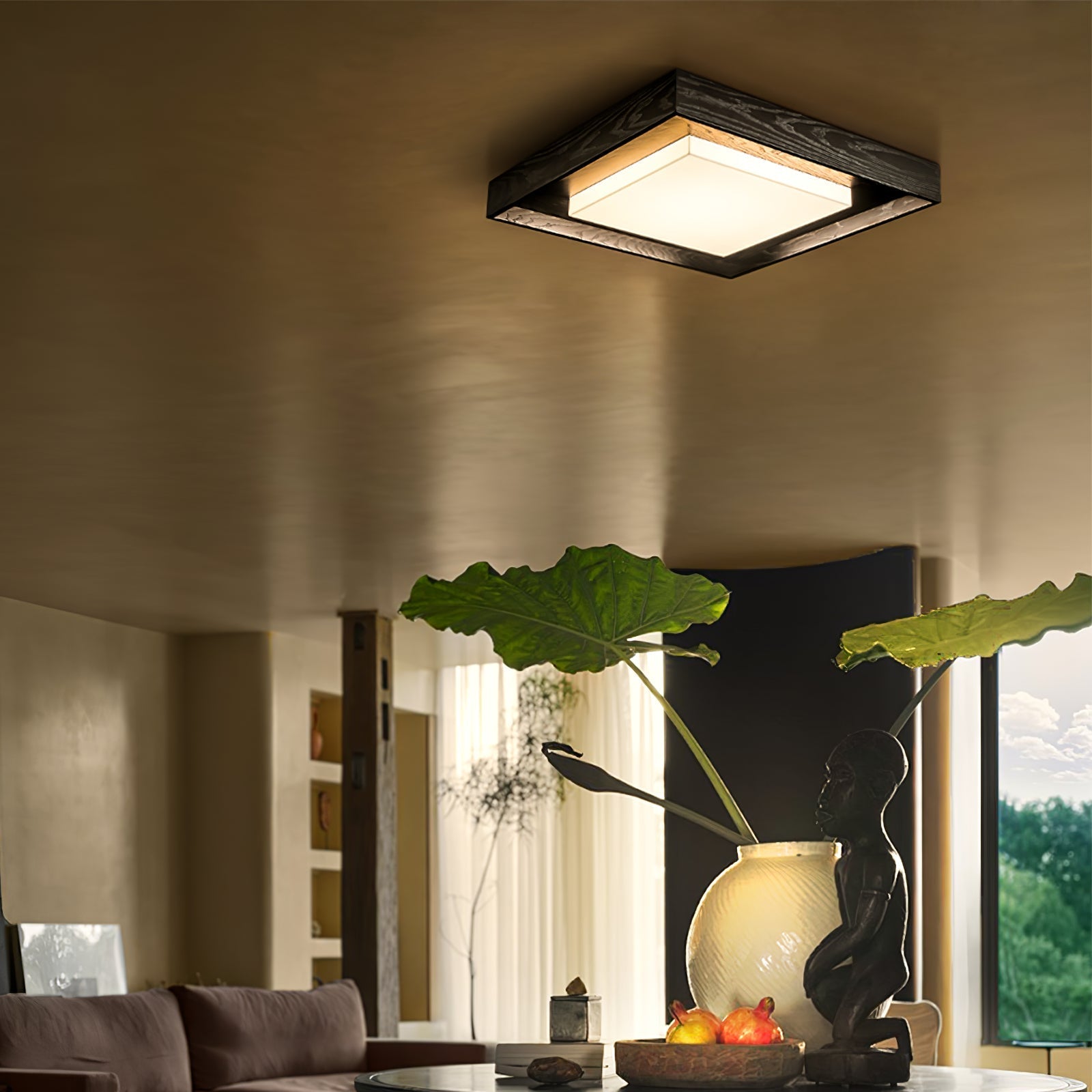 Konise Houtframe Japandi Plafondlamp
