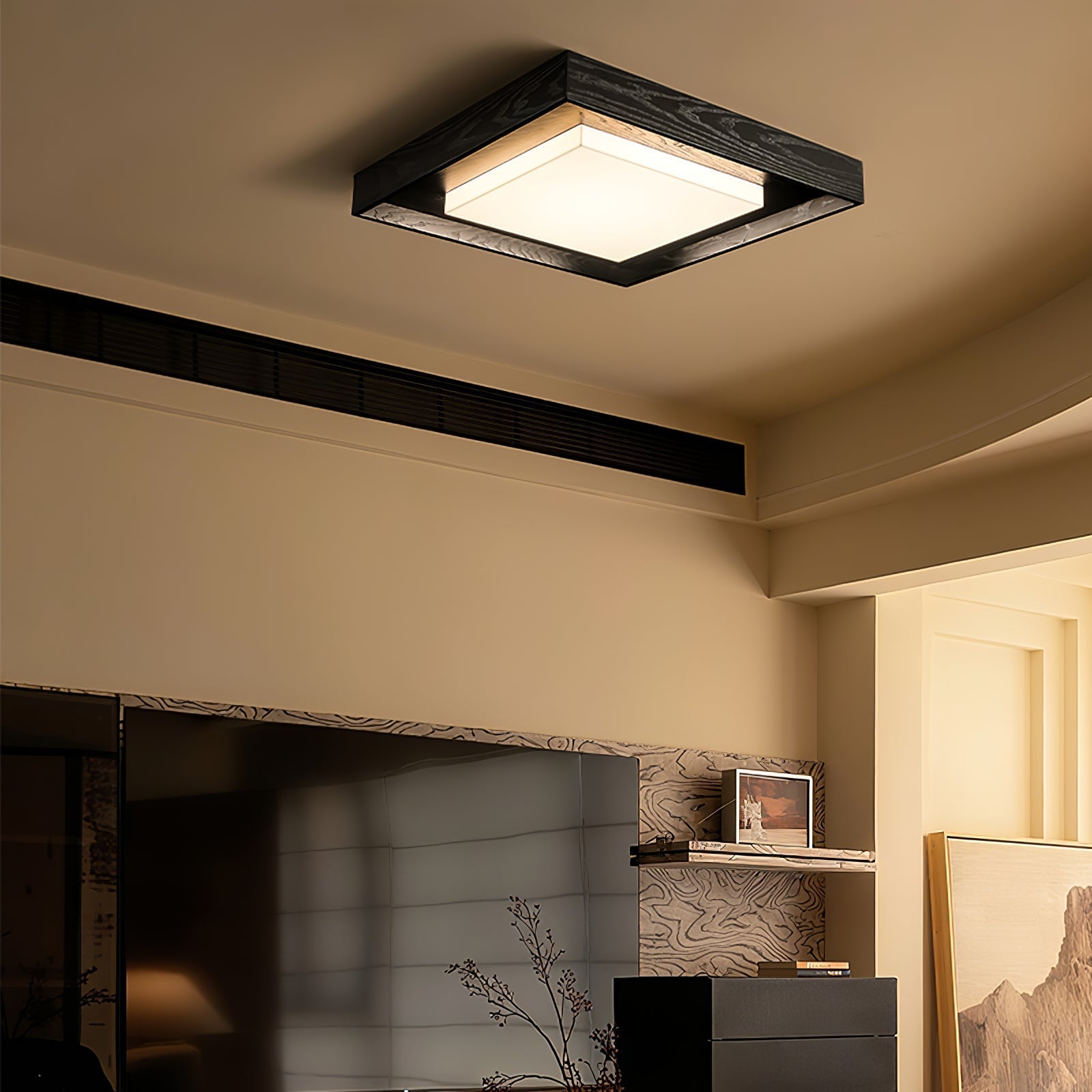 Konise Houtframe Japandi Plafondlamp